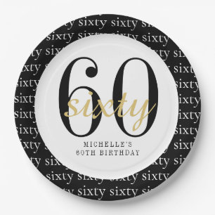 60th Birthday Party Black Gold  Paper Plate