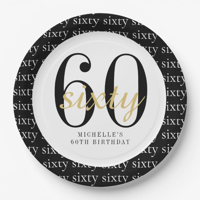 60th Birthday Party Black Gold  Paper Plate (Front)