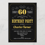 60th Birthday Party - Black Gold White Invitation<br><div class="desc">60th Birthday Party Invitation.
Elegant black,  gold,  white retro design with chalkboard pattern and script font. Cheers to 60 years! Message me if you need further customization.</div>