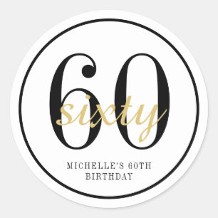 60th Birthday Party Black White Gold Favour  Classic Round Sticker