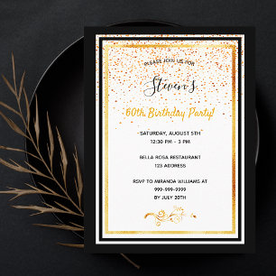 60th birthday party black white gold invitation postcard