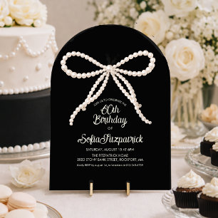 60th Birthday Party Black White Pearl Bow Arch Invitation