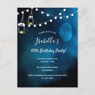 60th Birthday party blue moon light strings Invitation Postcard