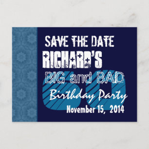 60th Birthday Party Blue Pattern Midnight and Navy Announcement Postcard