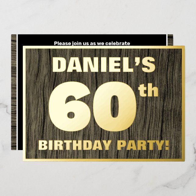 60th Birthday Party: Bold, Faux Wood Grain Pattern (Front/Back)