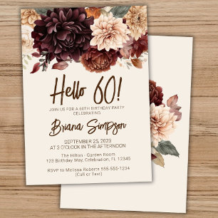 60th Birthday Party Brown Beige Ivory Floral Invitation