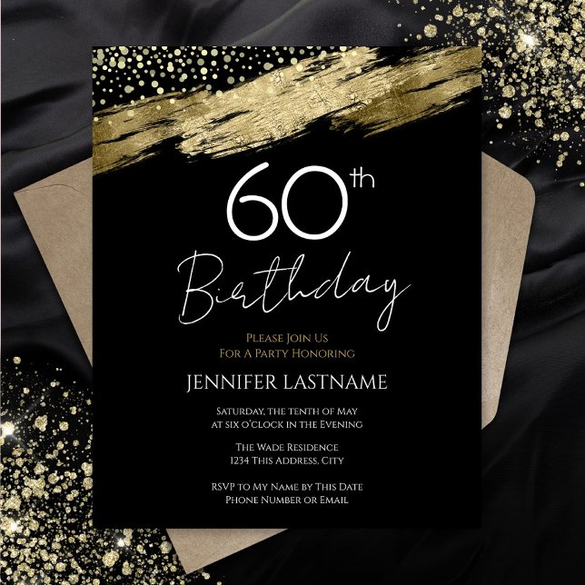 60th Birthday Party Budget Gold Black Invitation (Creator Uploaded)