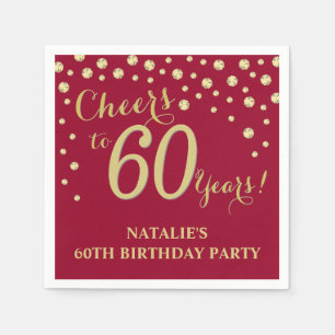 60th Birthday Party Burgundy Red and Gold Diamond Napkin