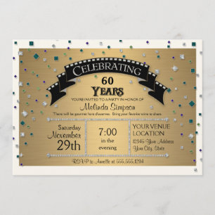 60th Birthday Party Celebrate Faux Jewel Confetti Invitation