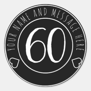 60th Birthday Party Cool Black and White Classic Round Sticker