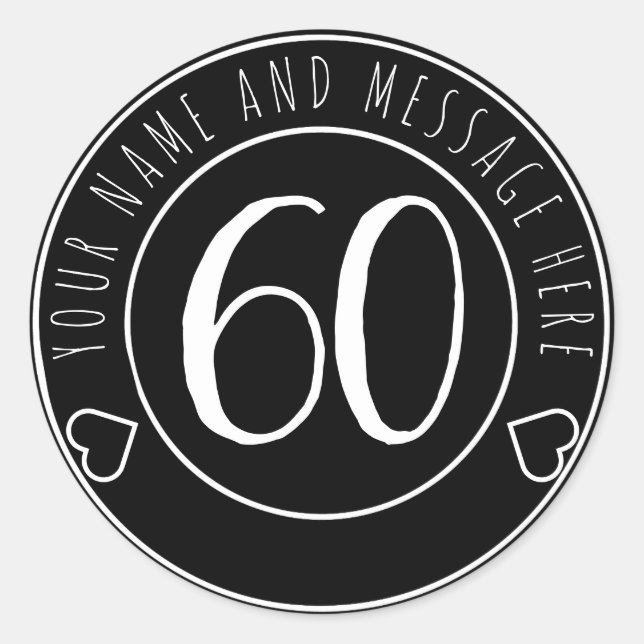 60th Birthday Party Cool Black and White Classic Round Sticker (Front)