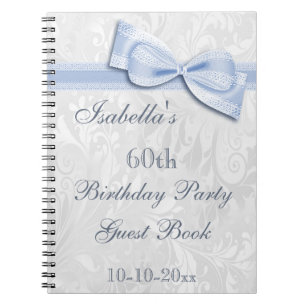 60th Birthday Party Damask and Bow Spiral Notebook