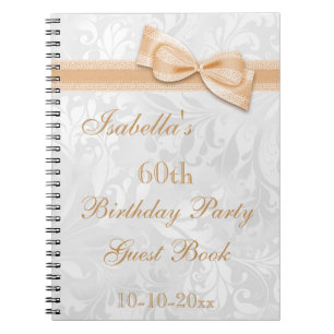 60th Birthday Party Damask and Bow Spiral Notebook