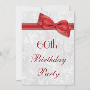 60th Birthday Party Damask and Faux Bow Invitation