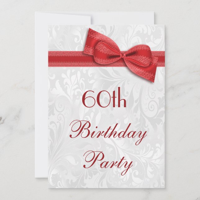 60th Birthday Party Damask and Faux Bow Invitation (Front)