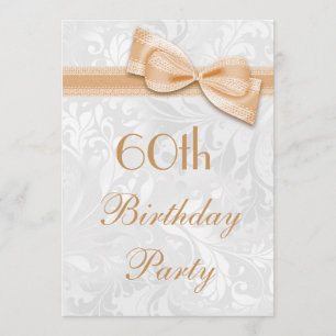 60th Birthday Party Damask and Faux Bow Invitation