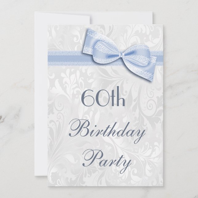 60th Birthday Party Damask and Faux Bow Invitation (Front)