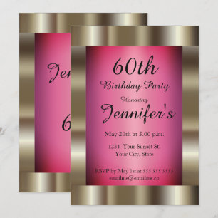 60th Birthday Party Dark Pink Gold Frame Invitation