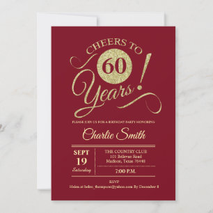 60th Birthday Party - Dark Red Gold Invitation