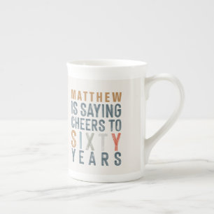 60th birthday party decor or birthday gift bone ch china mug