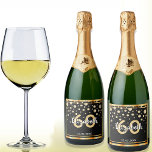 60th birthday party diamonds glitter black gold sparkling wine label<br><div class="desc">An elegant, glamourous and girly 60th birthday wine or sparkling wine bottle label. Black coloured faux glitter with faux golden diamond sprinkle and a golden frame. Templates for a name, age 60 and a date. Date of birth or the date of the party/anniversary. White and golden coloured letters. The name...</div>