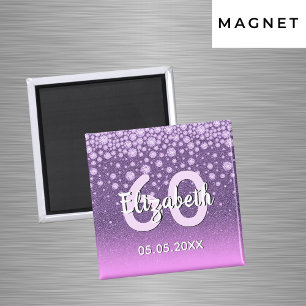 60th birthday party diamonds glitter purple pink magnet