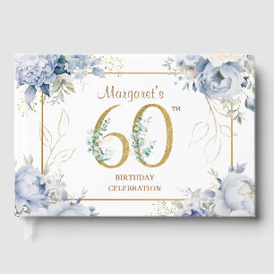 60th Birthday Party Dusty Blue Peony Guest Book