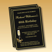 60th Birthday Party Elegant Black Gold Invitation