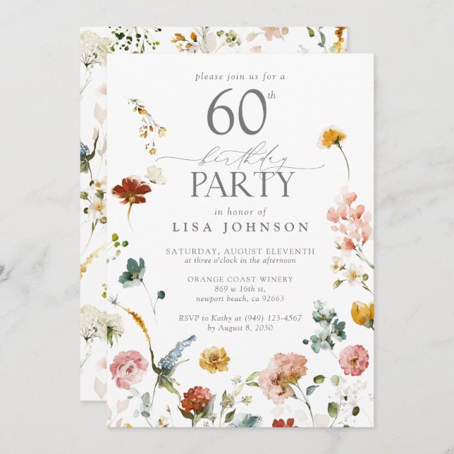 60th Birthday Party Elegant Floral Blush Pink Invitation (Front/Back)