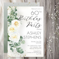 60th Birthday Party Elegant White Rose Eucalyptus