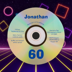 60th Birthday Party Faux CD Retro 90s music Invitation