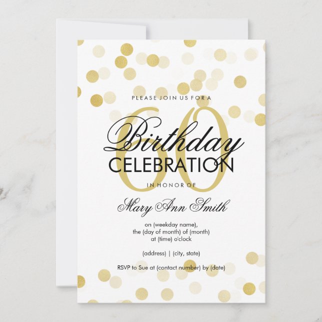 60th Birthday Party Faux Gold Foil Glitter Lights Invitation (Front)