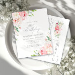 60th Birthday Party Feminine Pink Floral Invitat Invitation Postcard<br><div class="desc">A beautiful and feminine party invitation to celebrate a 60th birthday in elegant style. This floral design is bordered with a frame of charming pink peonies and greenery.</div>