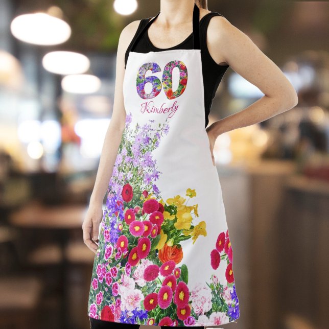 60th birthday party floral flowers bouquet apron (Creator Uploaded)
