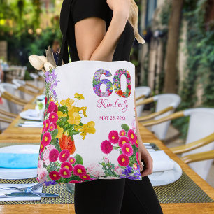 60th birthday party floral guests favours tote bag