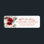60th Birthday Party Floral Return Address Label<br><div class="desc">This beautiful red rose and pink peony floral return address label adds an elegant touch to your 60th birthday invitation envelope. 60th Birthday is written in classic calligraphy. The address is in a coordinating upright font. This item is part of the Red Rose Pink Peony collection. It contains professionally designed...</div>