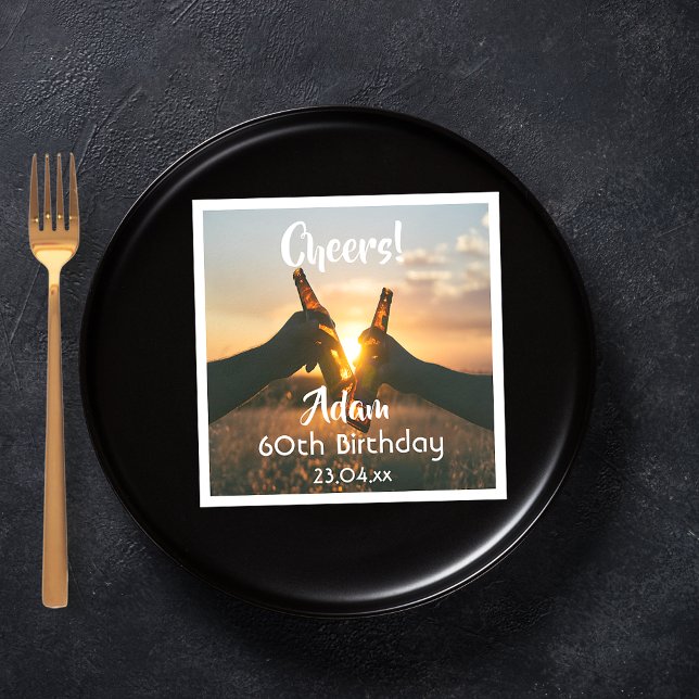 60th birthday party for guys cheers beer napkin (Creator Uploaded)