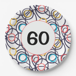 60th Birthday Party Funky Doodles Paper Plate