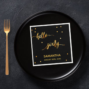 60th birthday party gold black hello sixty napkin