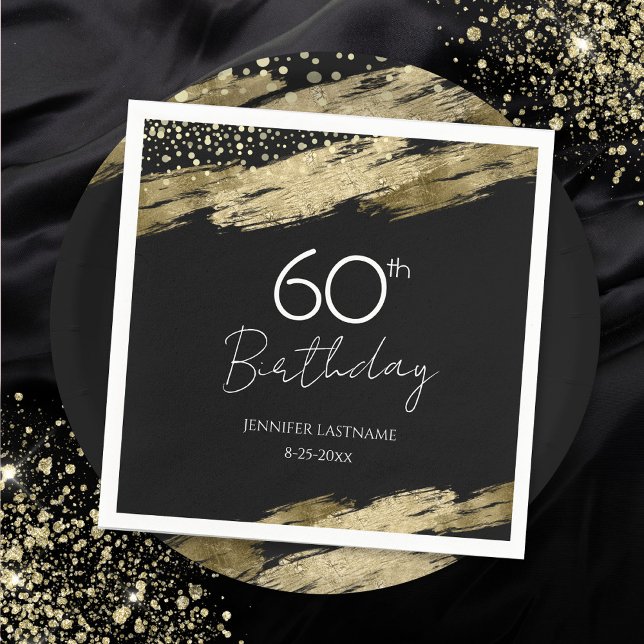60th Birthday Party Gold Black Invitation Napkin (Creator Uploaded)