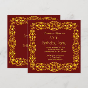 60th Birthday Party Gold Burgundy Invitation