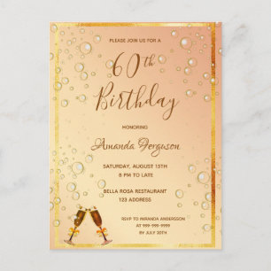 60th birthday party gold champagne invitation postcard