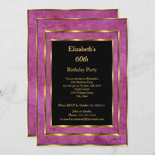 60th Birthday Party Gold Purple Black  Invitation
