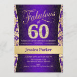 60th Birthday Party - Gold Purple Invitation<br><div class="desc">60th Birthday Party Invitation in purple and gold.
Elegant invite card with faux glitter gold and diamonds. Features damask pattern and script font. Fabulous at sixty! Classic design perfect for an stylish party. Please message me if you need a custom age.</div>