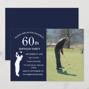 60th Birthday Party Golfer Blue Par Golf Photo Invitation