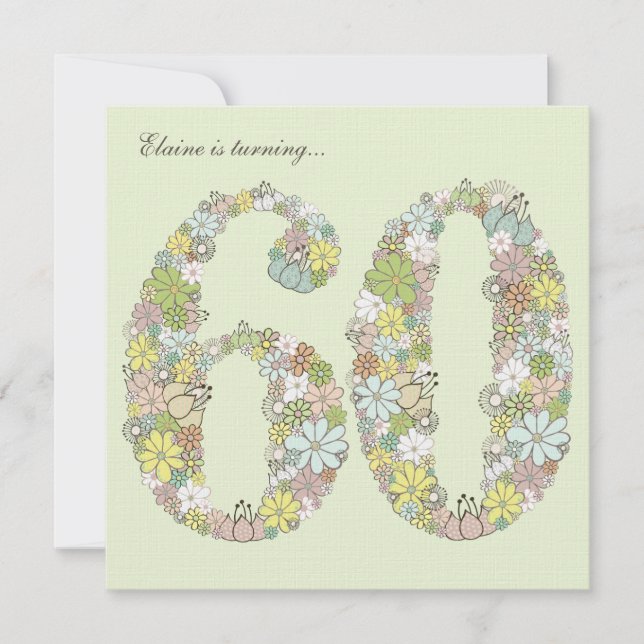60th Birthday Party Green Blooms Custom Invitation (Front)