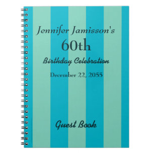60th Birthday Party Guest Book Blue & Green Stripe