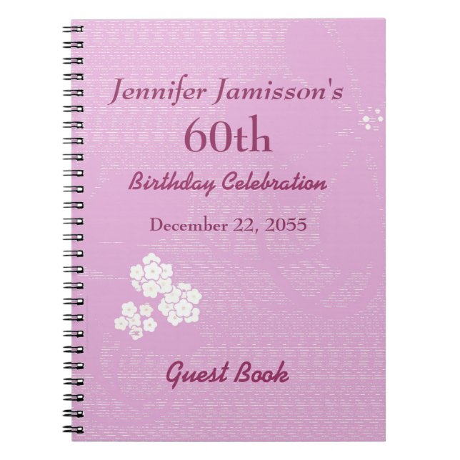 60th Birthday Party Guest Book Pink, White Floral  (Front)