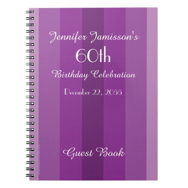 60th Birthday Party Guest Book Purple Notebook (Front)