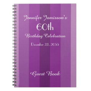 60th Birthday Party Guest Book Purple Stripe